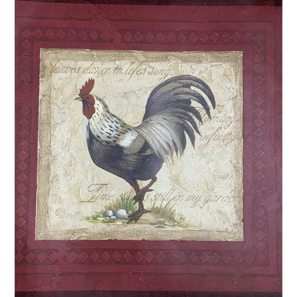 3 Tuscan Brick Red Rooster Hen Chicken Frame Beige Wall paper Border